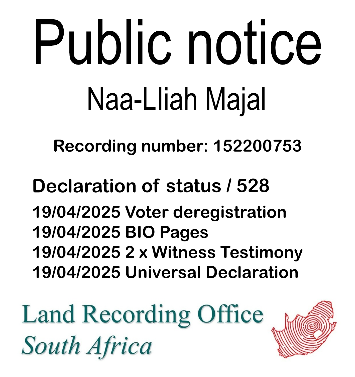 Public Notice Naa-LIiah Majal (c) Recording number 152200753